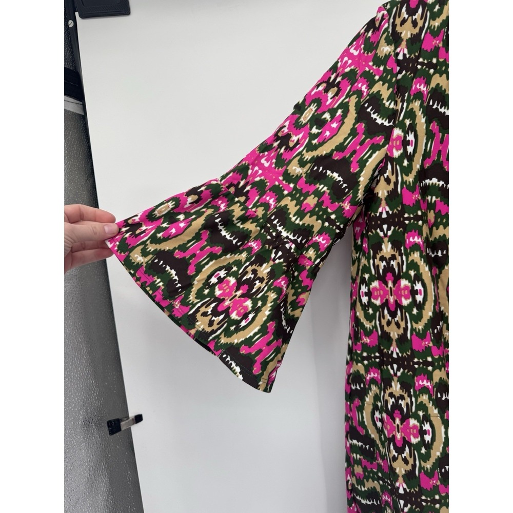 Jude Connally M Pink Dress Geometric Tunic Bell Sleeve Abstract Mod Artsy USA - Picture 4 of 10